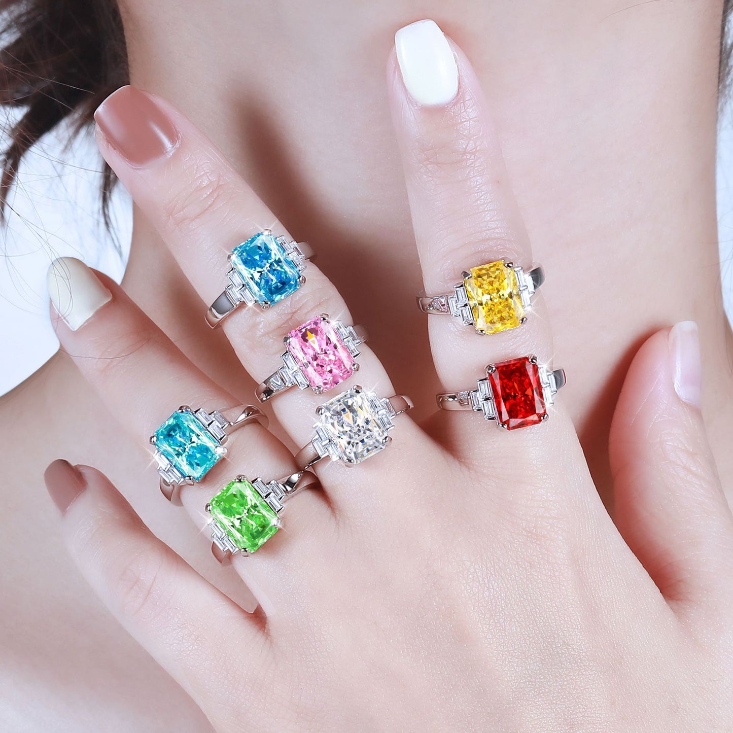 High-End 925 Sterling Silver Flame Ice Flower Cut Zircon Ring