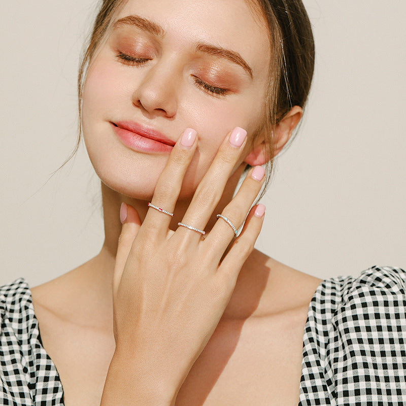 Sweet Korean Style Sterling Silver Ring with Zircon Row Decor