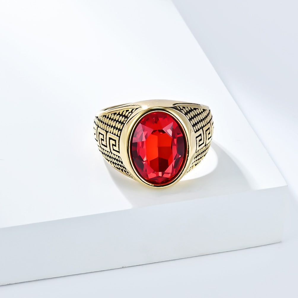 Planderful Titanium Steel Zircon Ring With Great Wall Pattern For Men Fade Resistant Durable Jewelry