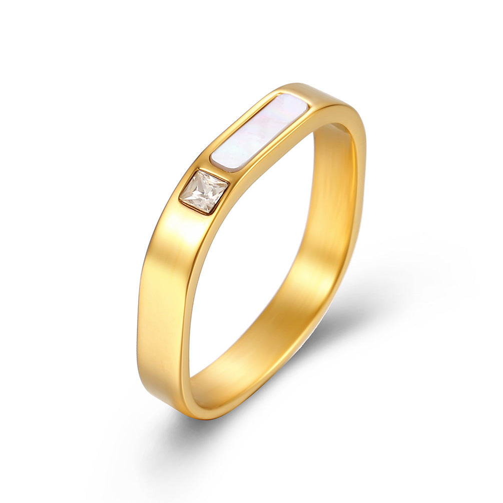Niche Personality Light Luxury Inlaid Shell Titanium Steel Ring