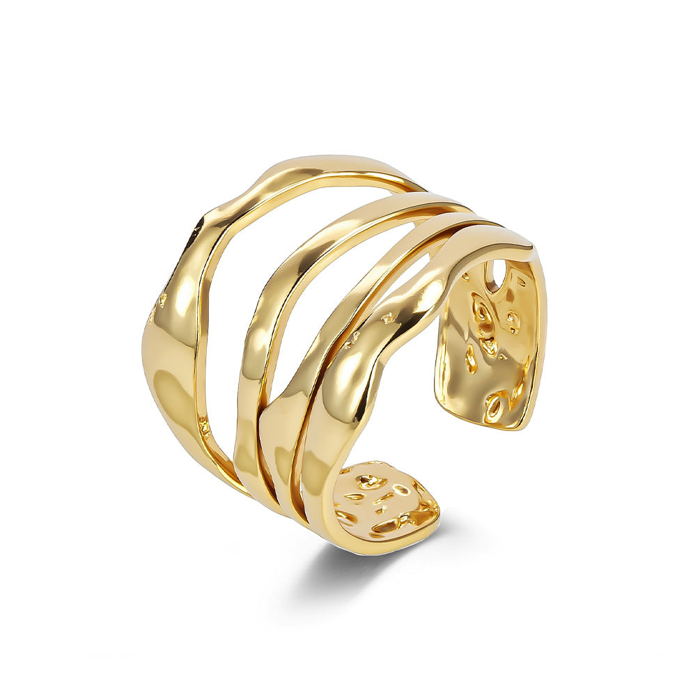 Planderful Geometric Stainless Steel Open Ring For Women Gold Plated Adjustable Fashion Jewelry
