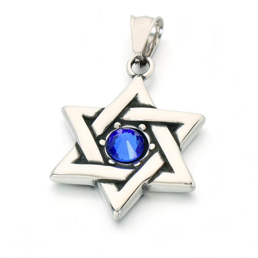 Viking Mysterious Symbol Rune Sun Pendant Vintage Inlaid Zircon Hexagram Stainless Steel Men's Necklace