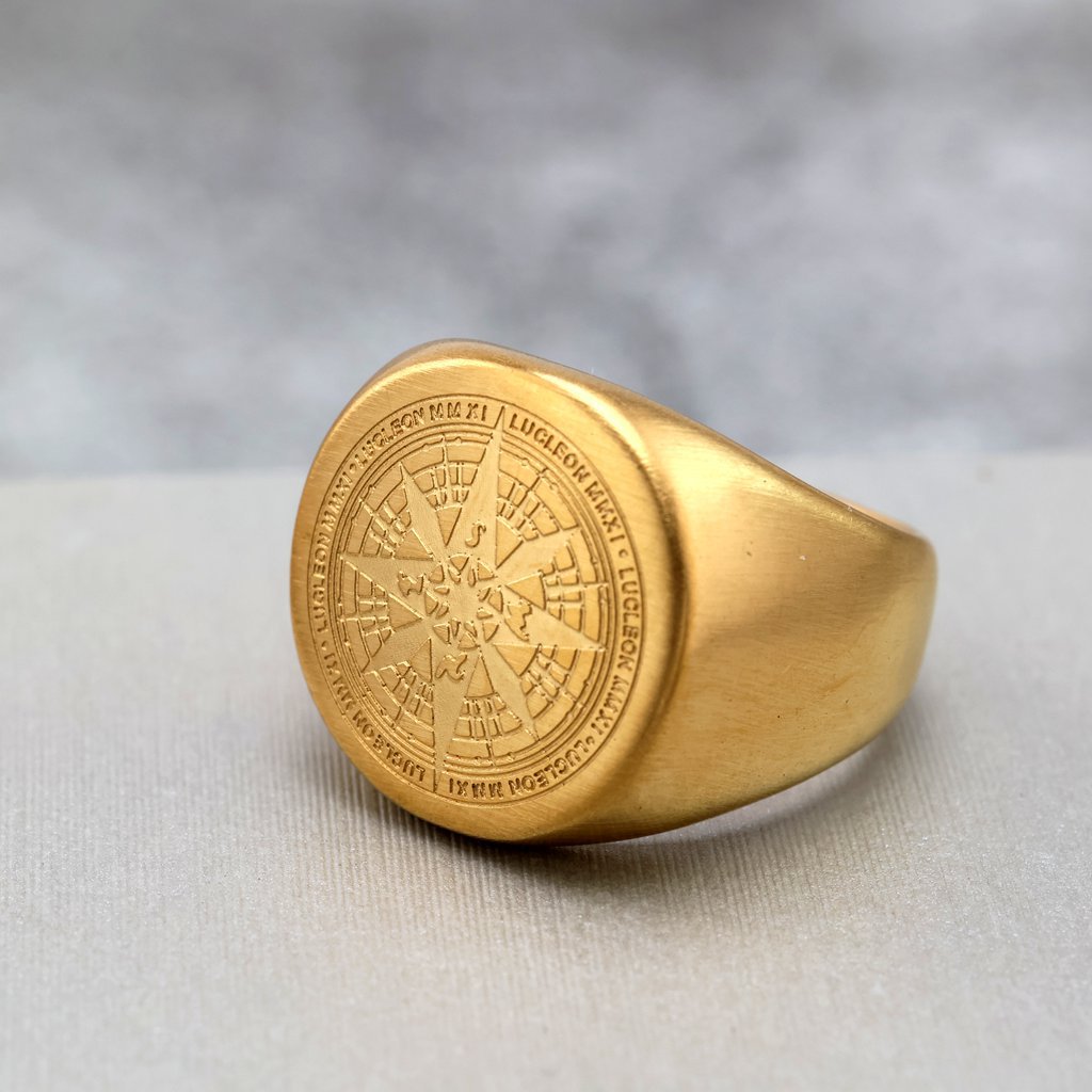 Vintage Compass Stainless Steel Men's Ring