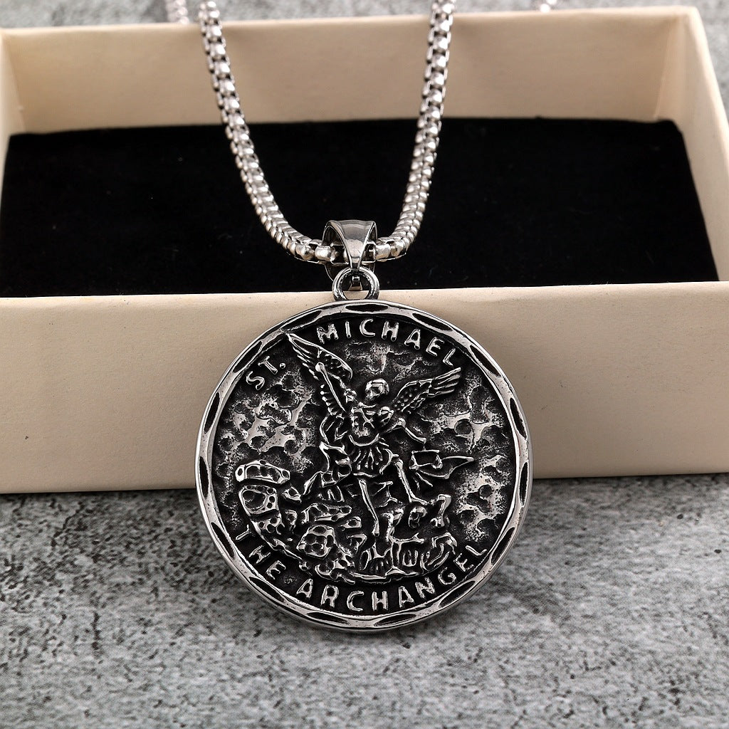Vintage Angel Stainless Steel Men's Pendant Necklace