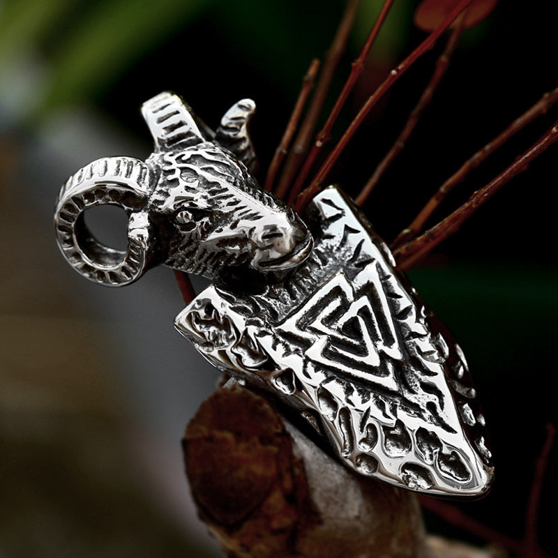 Retro Titanium Steel Viking Triangle Rune Pendant for Men - Wholesale European & American Inspired Sheep Head Design