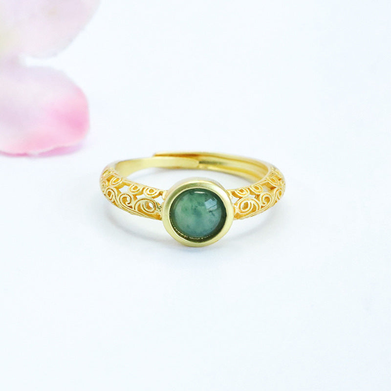 Blue-Water Jadeite Round Cabochon Ring