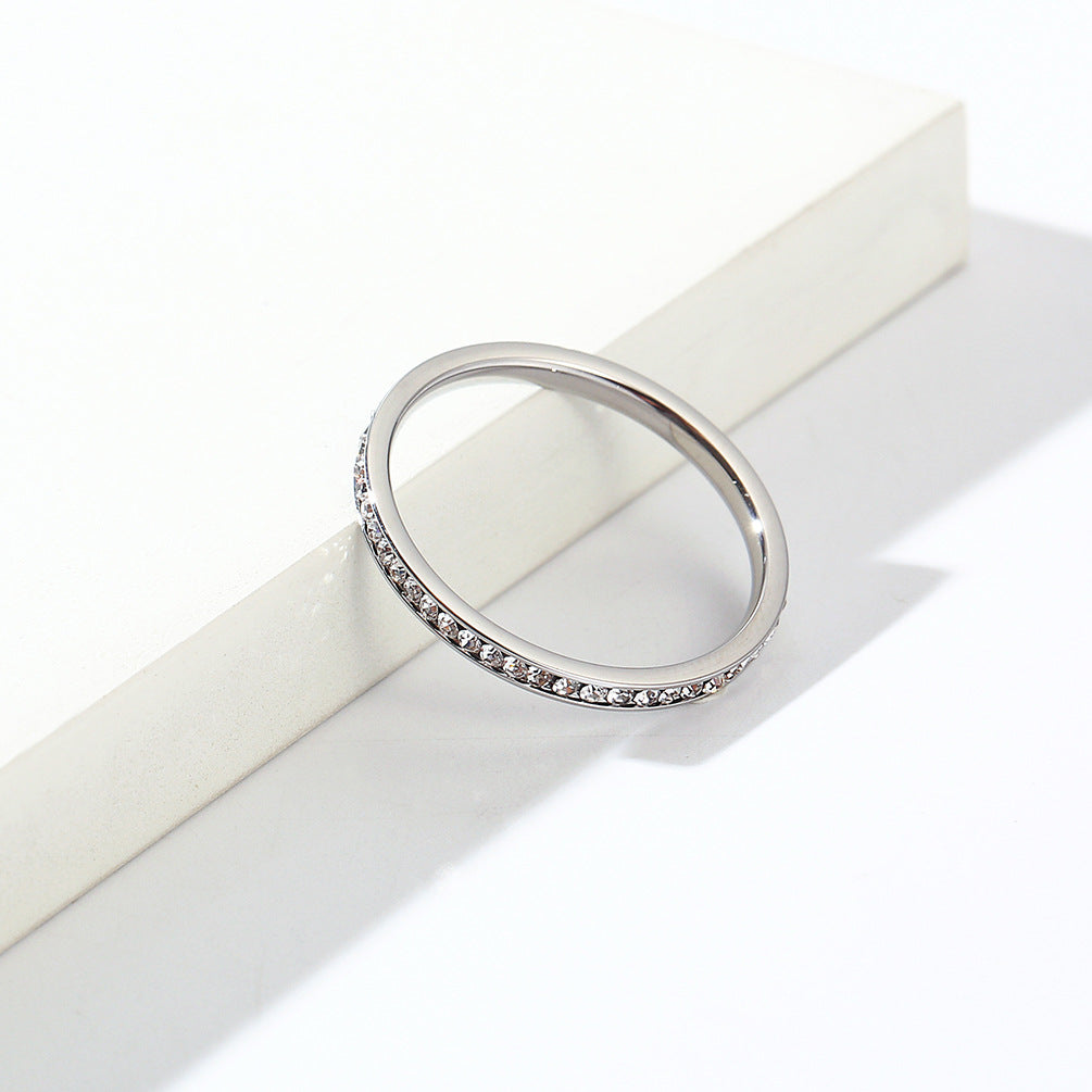 Ins Simple 2mm Circumference Full Zircon Titanium Steel Ring
