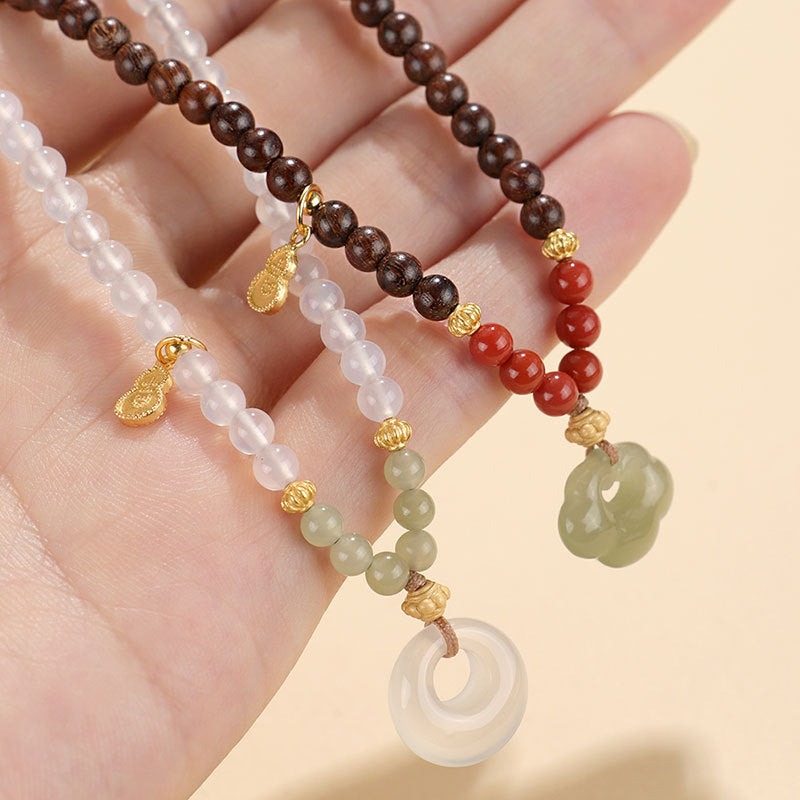 Hetian Jade Sandalwood Ruyi Lock Pendant Necklace