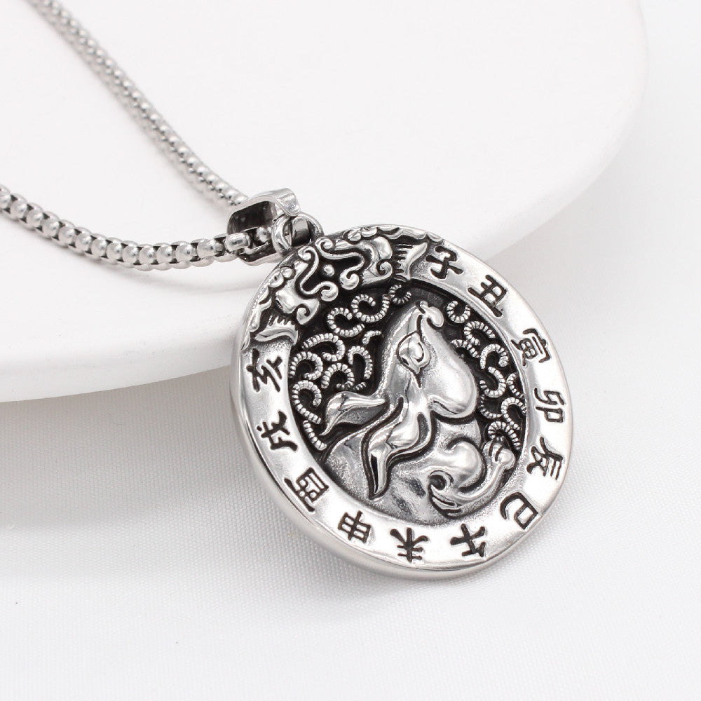 Planderful Chinese Zodiac Pendant Titanium Steel Blessing Necklace For Unisex Protection