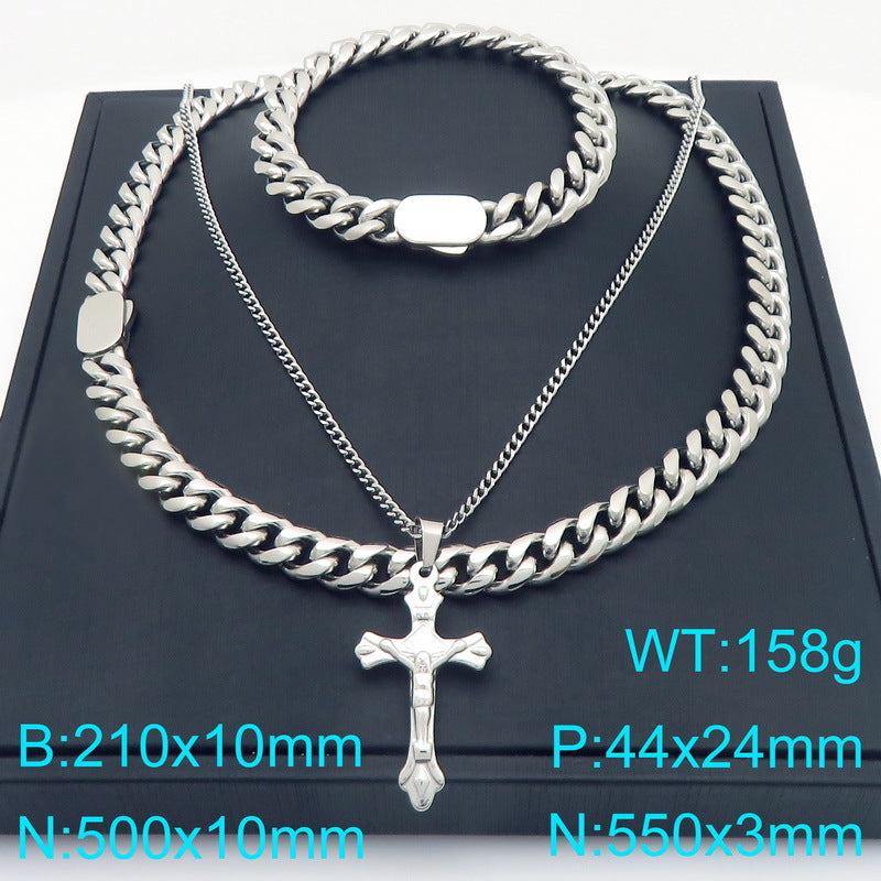 Stacked Sweater Chain Hip Hop Cross Titanium Men Necklace
