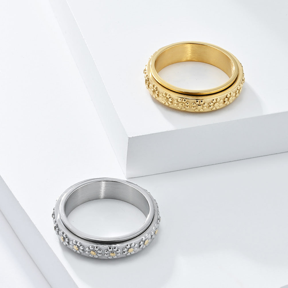 Small Daisy Titanium Steel Rotating Sunflower Ring Jewelry