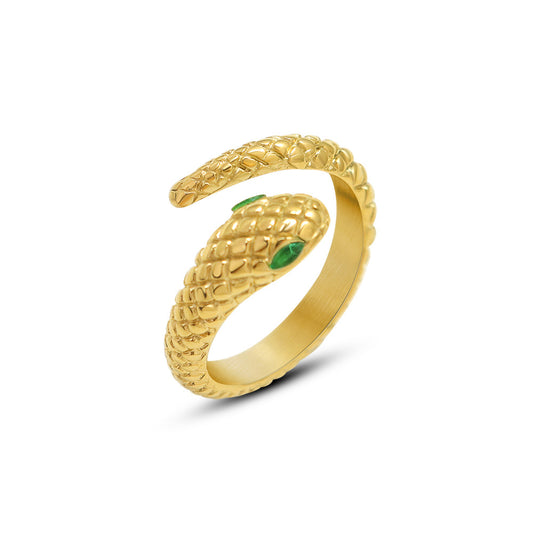 Elegant 18k Gold Plated Snake Ring with Zircon Detailing