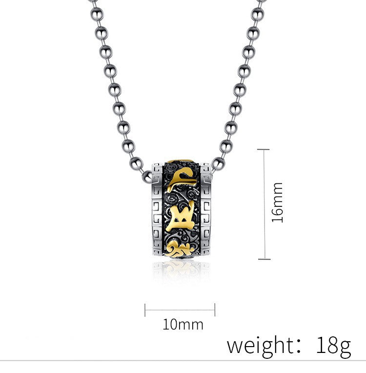 Buddhist Six Character Motto Necklace With Lotus Pattern For Meditation Enthusiasts Titanium Steel Pendant Planderful