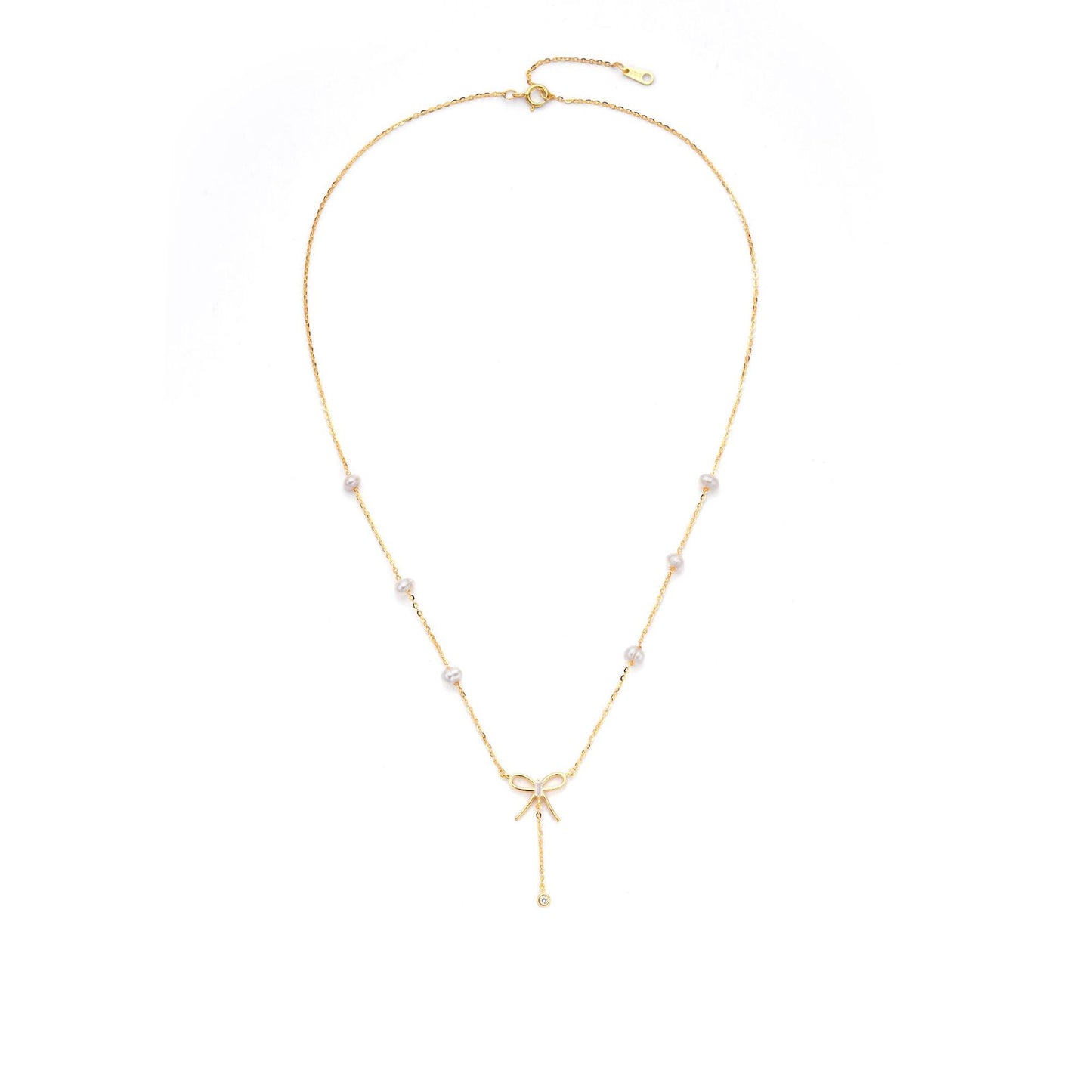 New Versatile Temperament Pearl Bow Necklace 925 Silver Jewelry