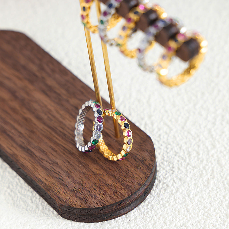 Luxurious Colorful Zircon Titanium Steel Ring for Stylish Women