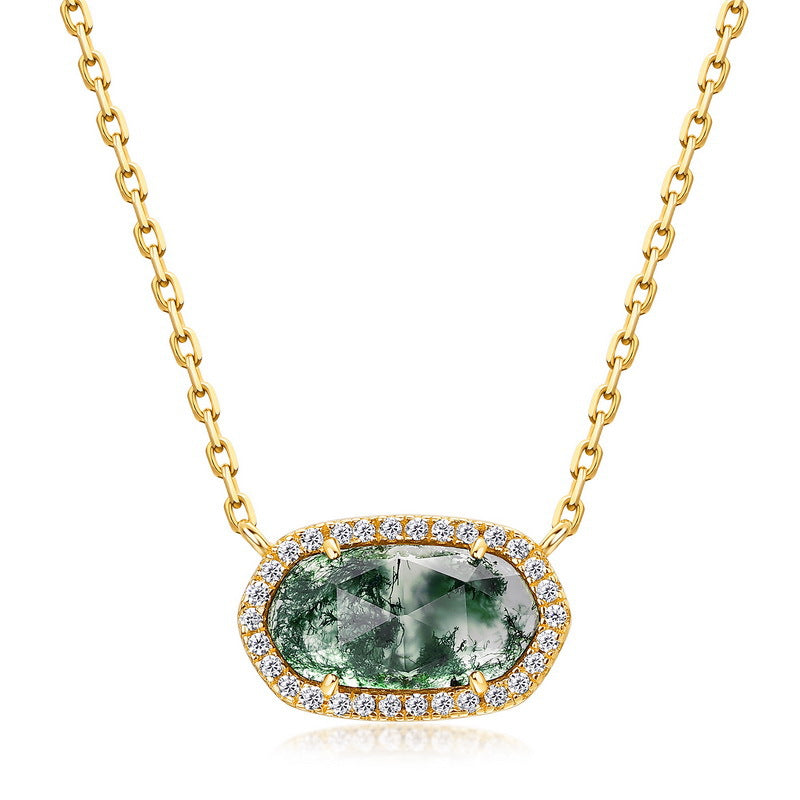 S925 Sterling Silver Moss Agate Pendant Necklace