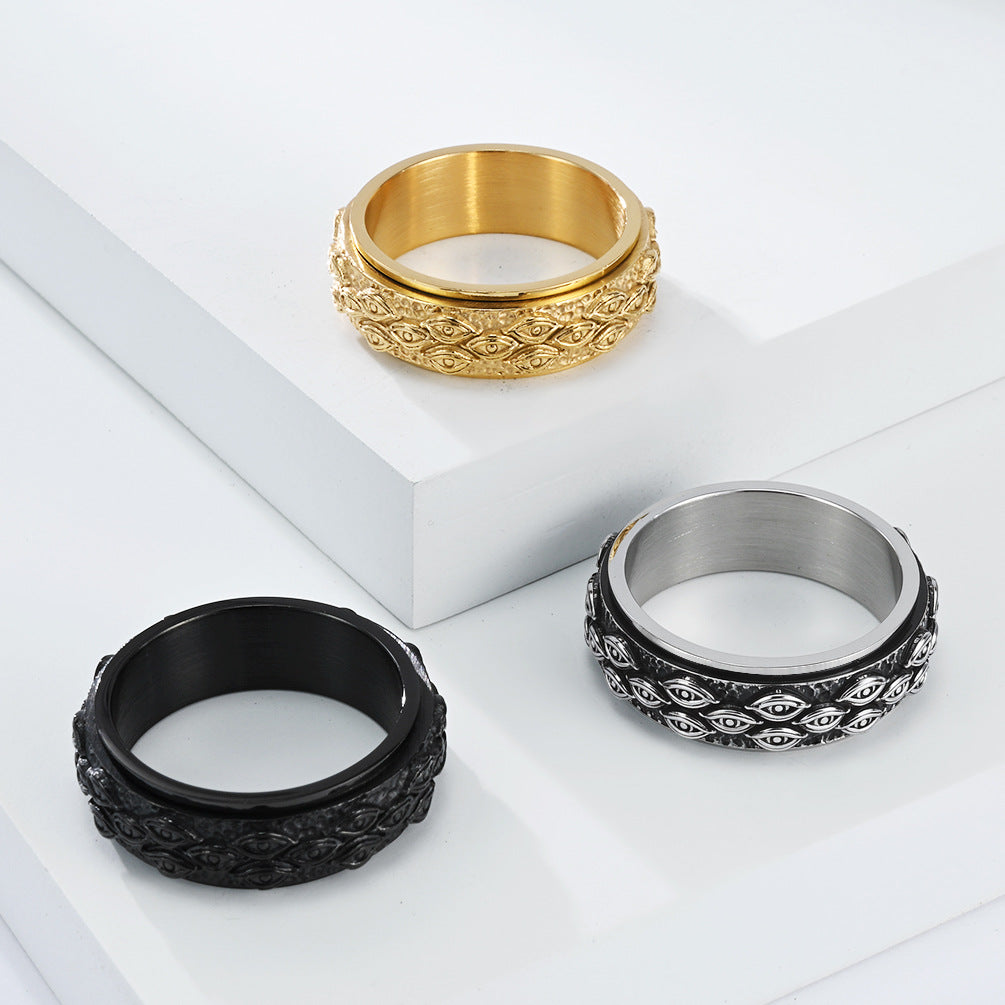 Planderful Devil Eye Ring For Men Rotating Stainless Steel Jewelry Personalized Everyday Genie