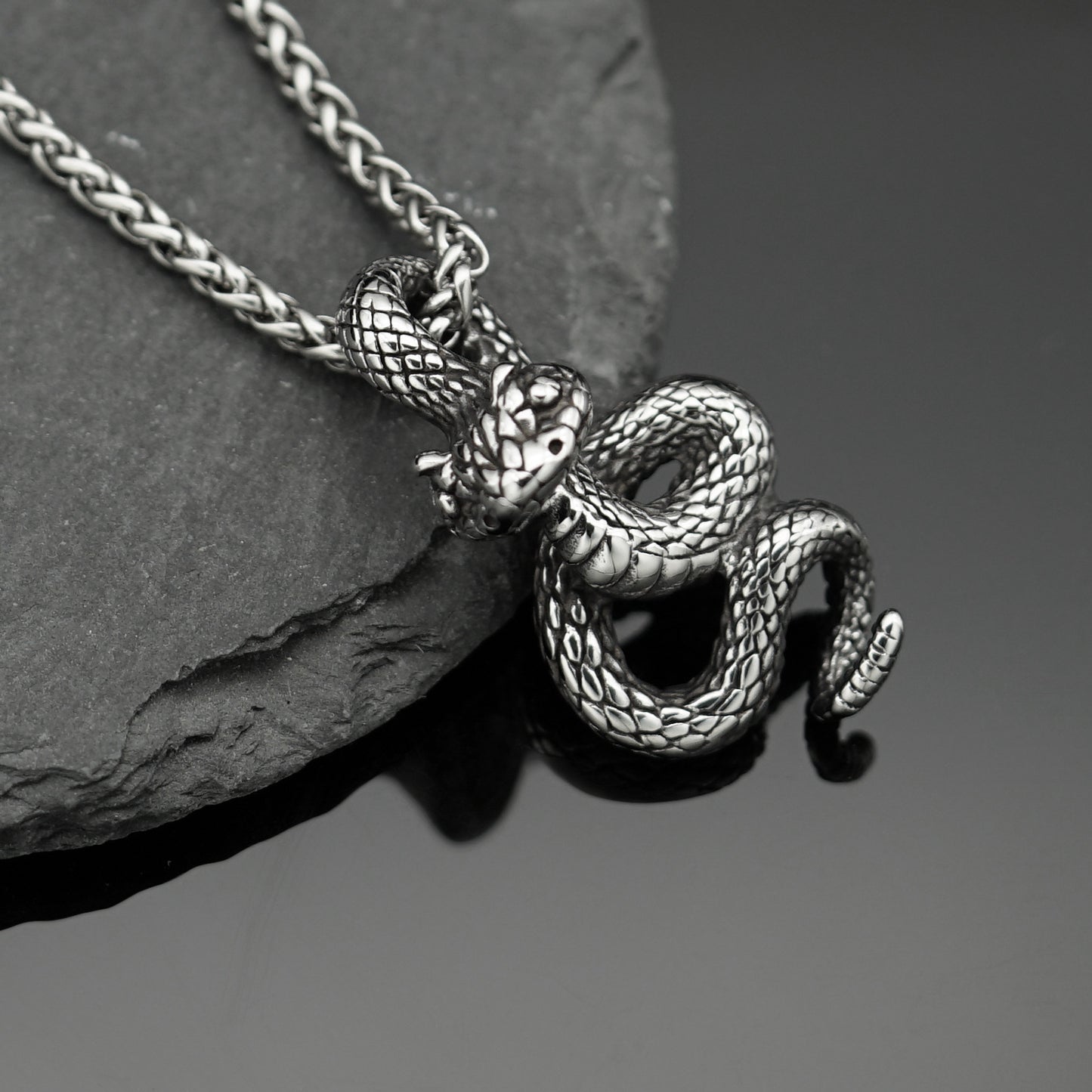 Steel Necklace - Statement Retro Python Pendant