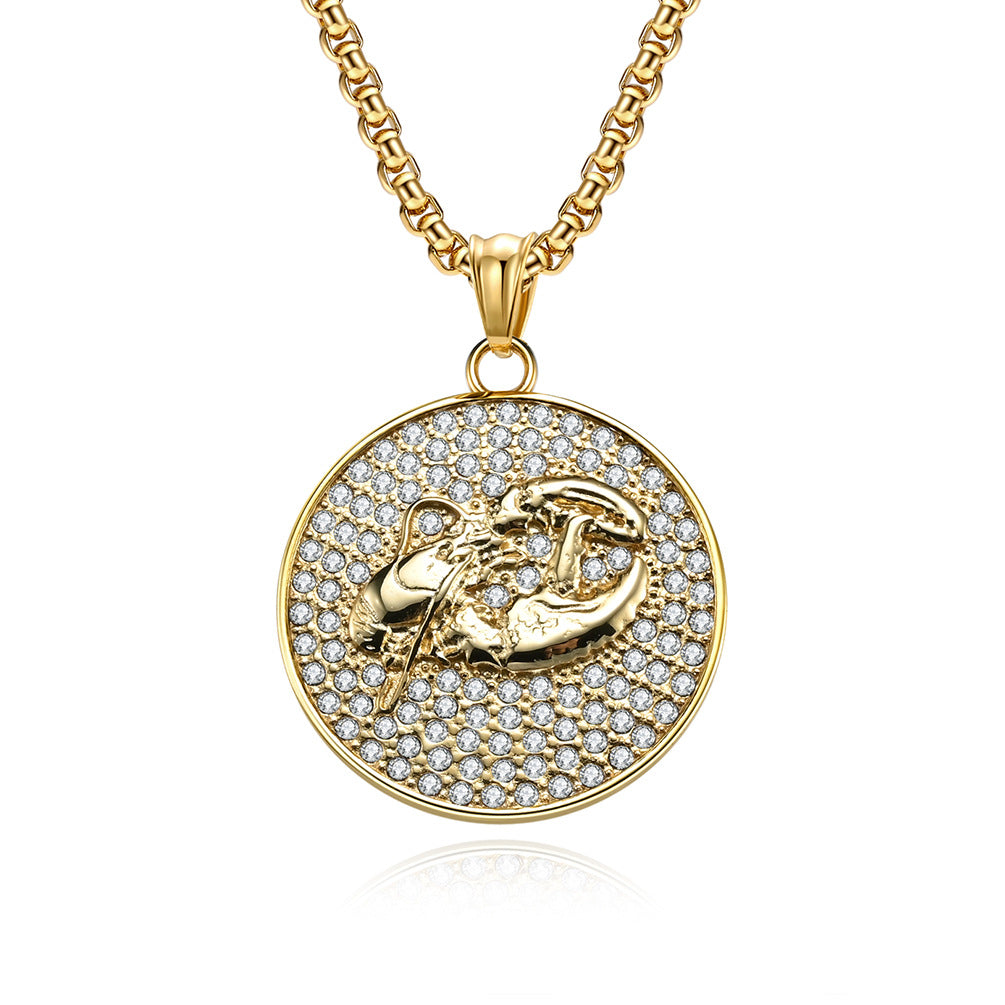 Planderful Twelve Constellations Zircon Titanium Steel Pendant For Hip Hop Style Fans