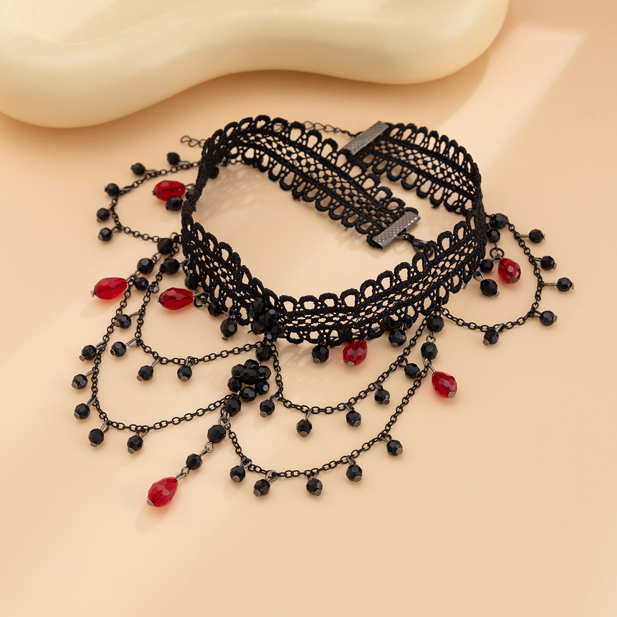 Gothic Lace Red Crystal-Style Layered Necklace