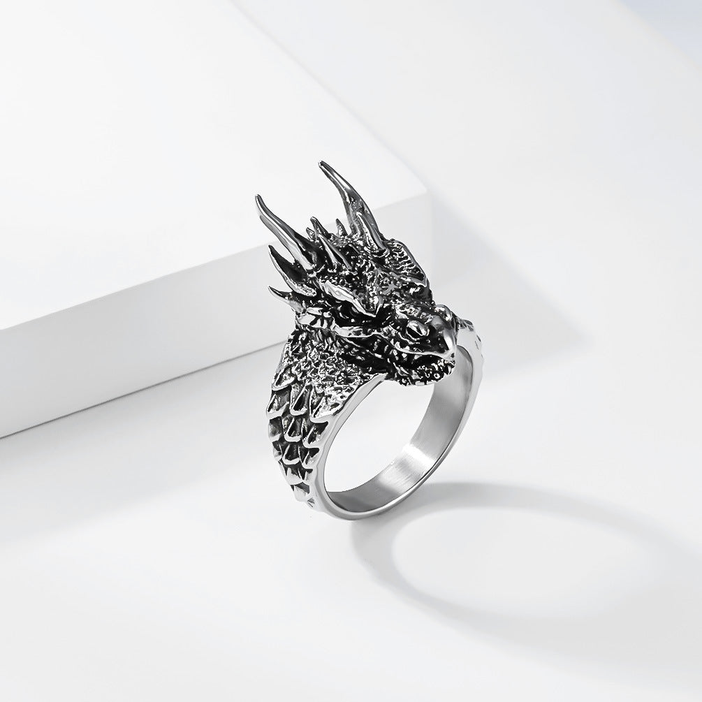 Planderful Dragon Ring For Men And Unisex Titanium Steel Dragon Head Ring With Color Resistant Finish For Bold Punk Style
