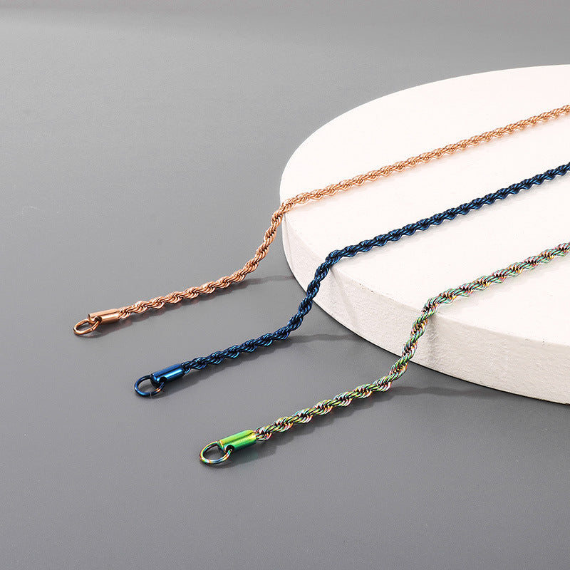 Sweater Chain Hip Hop Vacuum Plated 3mm Twist Chain Regular Chain Stainless Steel Necklace