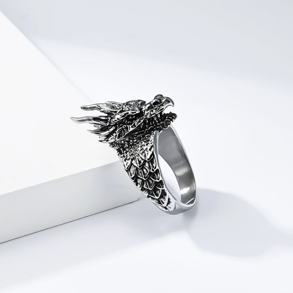 Planderful Dragon Ring For Men Retro Dragon Head Titanium Steel Gold Plated Non Fading Jewelry