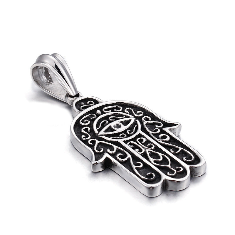 Retro European and American Fatima Hand Devil Eye Pendant in Titanium Steel for Men