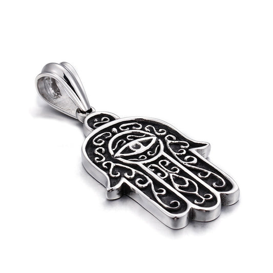 Retro European and American Fatima Hand Devil Eye Pendant in Titanium Steel for Men