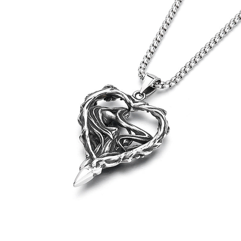 Steel Necklace Vintage Heart Pendant Gift