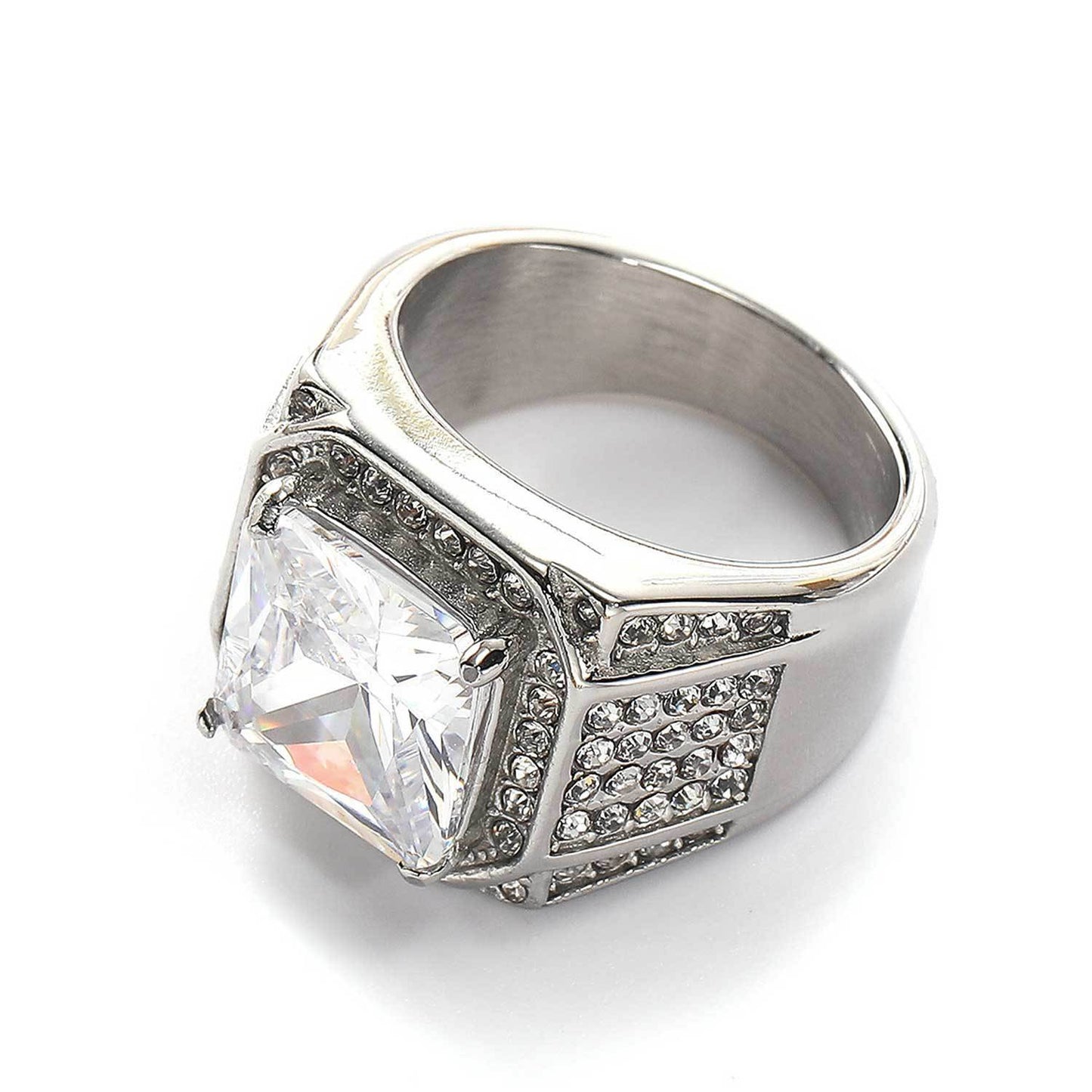 Planderful Titanium Steel Ring Gold Plated Zircon Inlay Luxury Unisex Hip Hop Statement