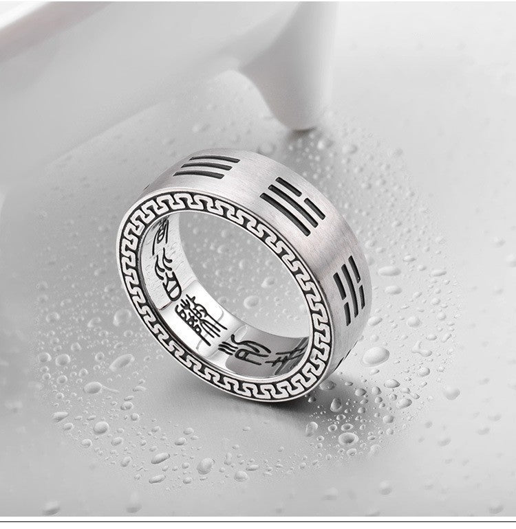 Steel Ring Vintage Yin Yang Taoist Mantra Nine Character Hand Jewelry Planderful Everyday Genie
