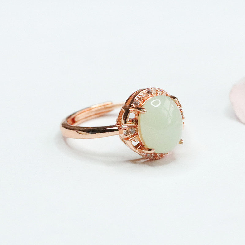 Jade Zircon Oval Ring with Sterling Silver Needle