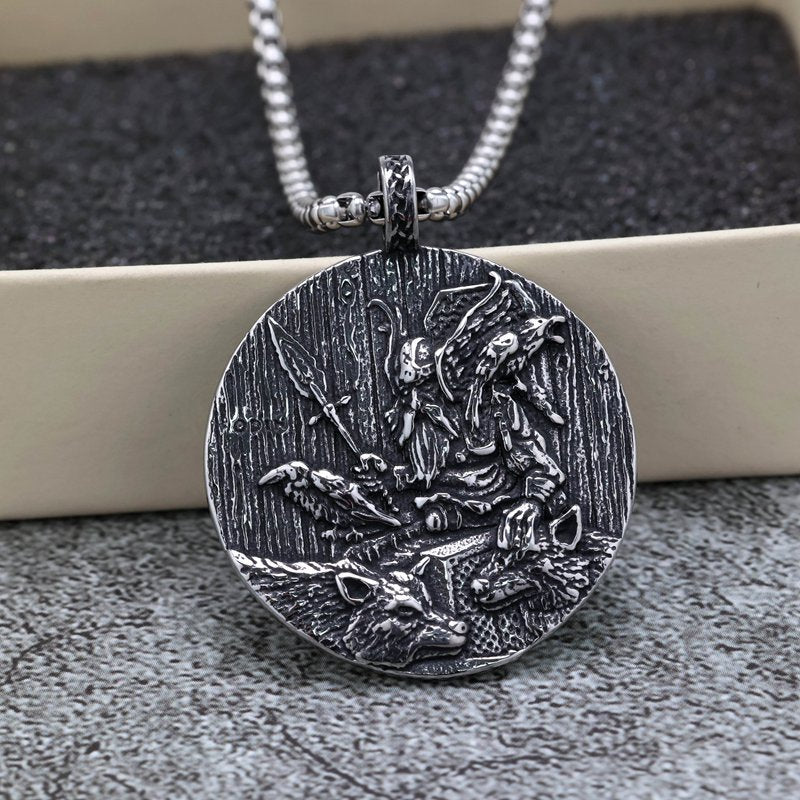 Vintage Viking Wolf Stainless Steel Men's Pendant Necklace