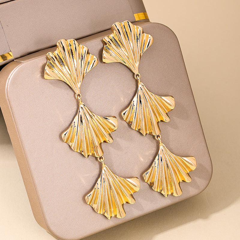 Elegant Vienna Verve Three-Layer Shell Stud Earrings - Fashionable and Chic Women's Accessories