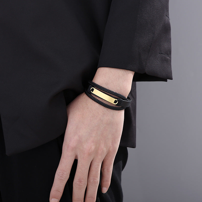 Planderful Mens Titanium Multi Layer Leather Bracelet