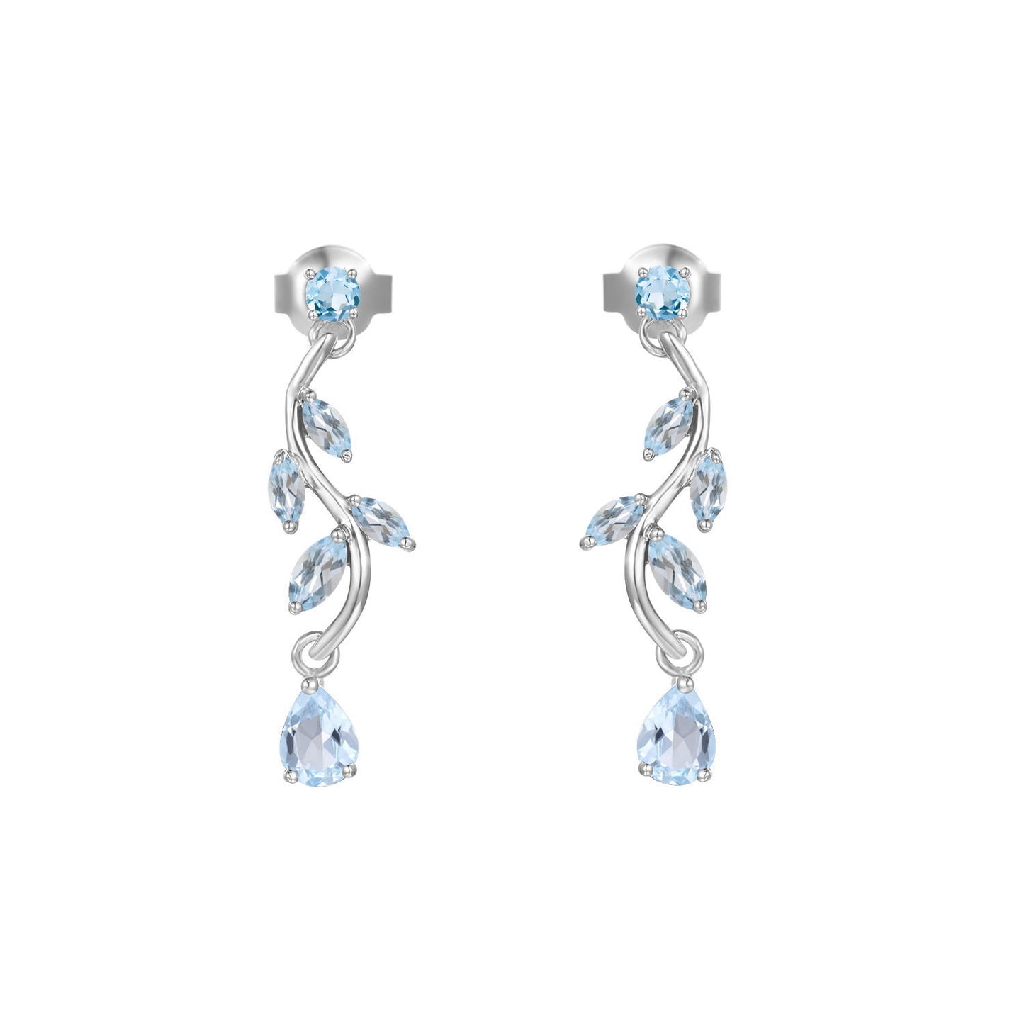 Sag Branch Pear Shape Natural Gemstones Silver Drop Earrings