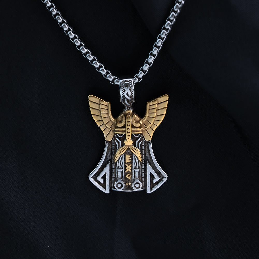 European and American Jewelry Wholesale Titanium Steel Men's Pendant Necklace Retro Viking Odin Warrior