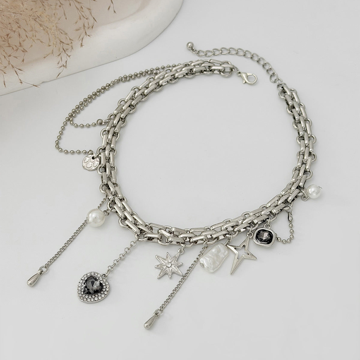 Y2K Heart, Star & Pearl Layered Choker