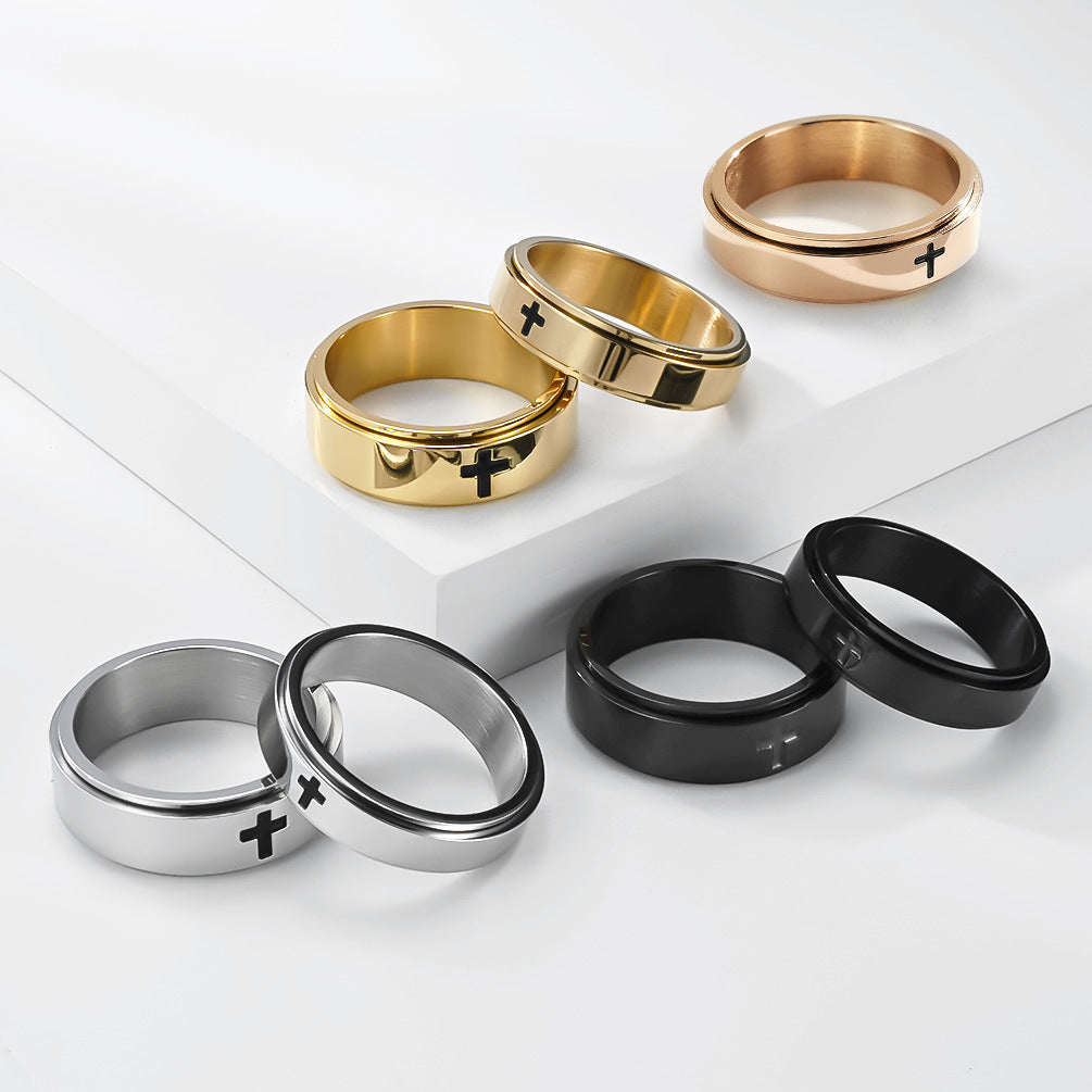 Planderful Rotating Cross Ring Steel Unisex Jewelry For European And American Weddings And Engagements Statement