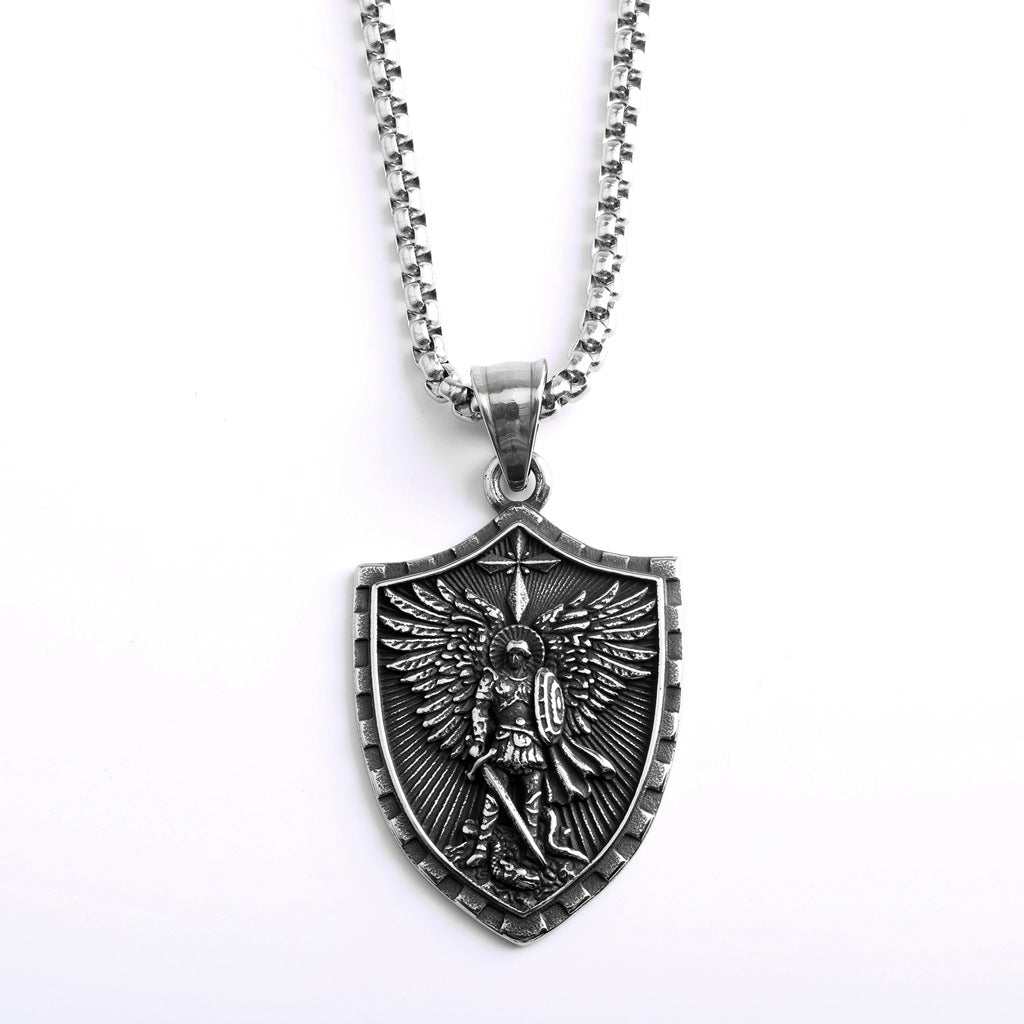 Vintage St. Michael Dragon Stainless Steel Men's Pendant Necklace
