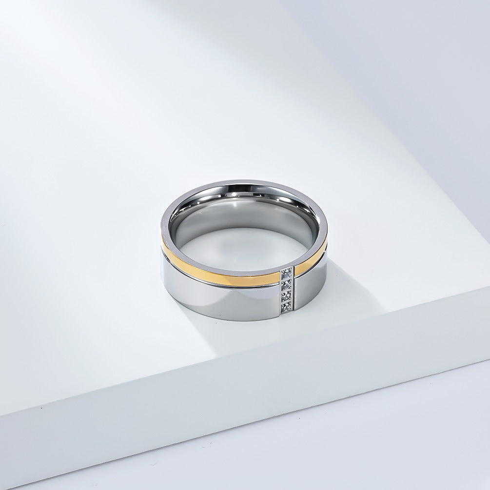 Planderful Mens Zircon Ring Two Color Stainless Steel Personalized Gift For Him High End Jewelry