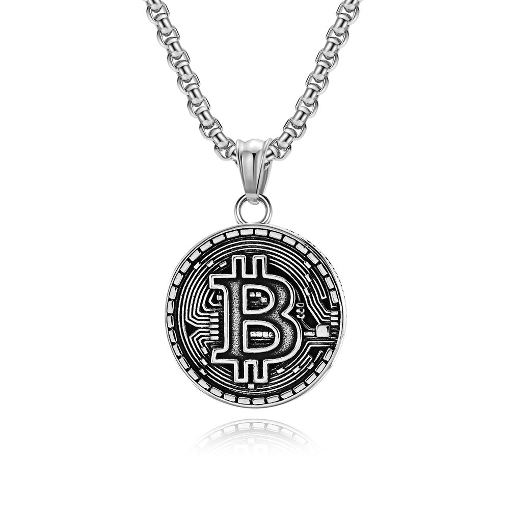 Planderful Bitcoin Pendant Necklace Titanium Steel Gold Plated For Crypto Fans And Hip Hop Fashion