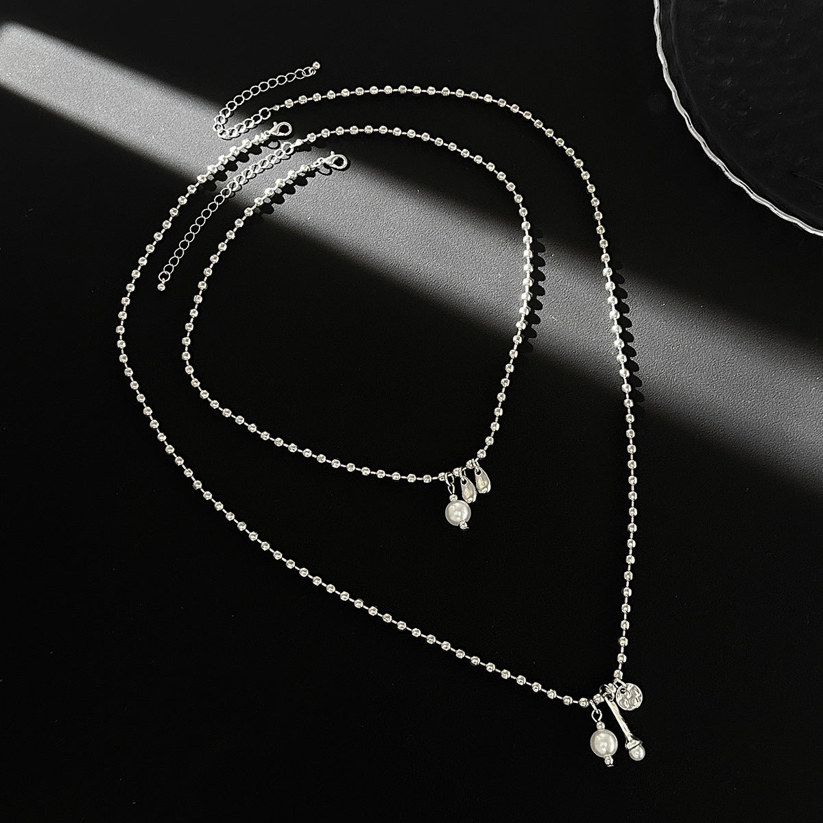 Pearl Teardrop Double-Layer Long Necklace