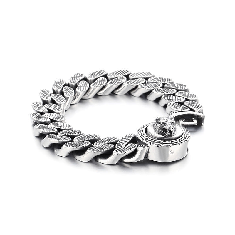 Bold Personalized Cuban Chain Bracelet with Wolf Head Buckle for Men