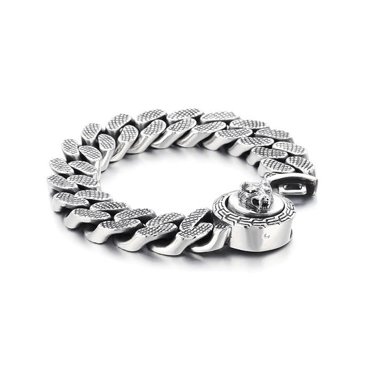 Bold Personalized Cuban Chain Bracelet with Wolf Head Buckle for Men