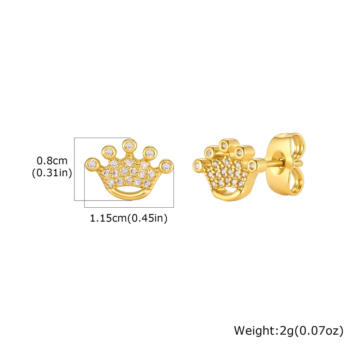 Crystal Motif Stud Earrings — 6 Gold-Tone Designs
