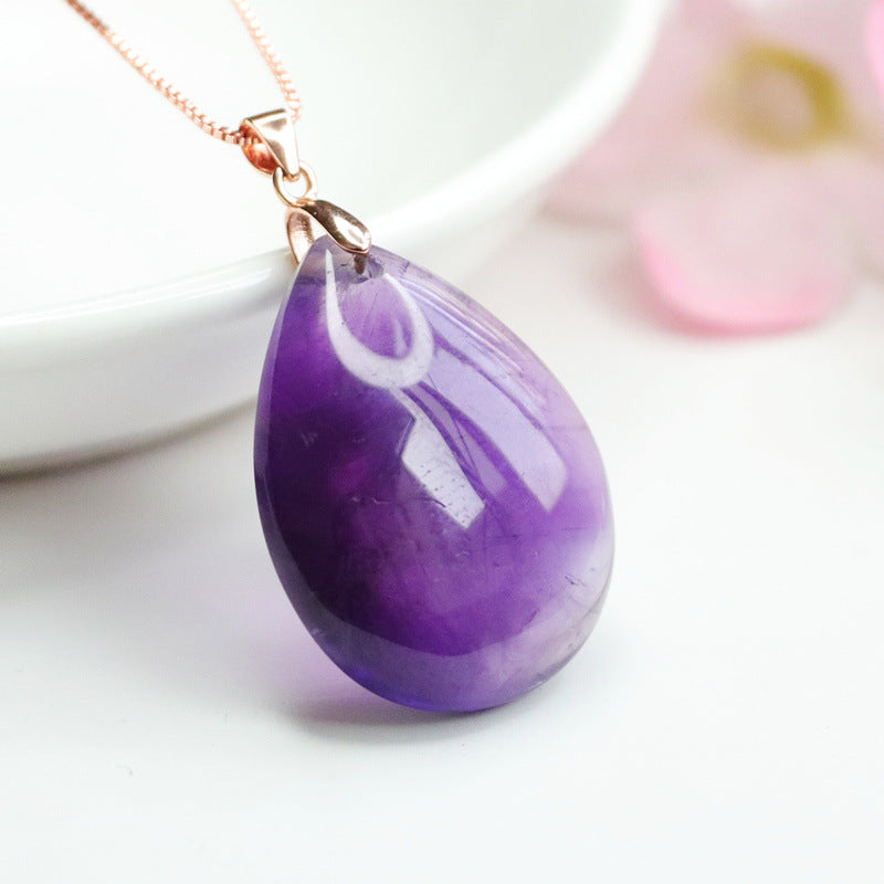 Amethyst Teardrop Silver Pendant — No Chain