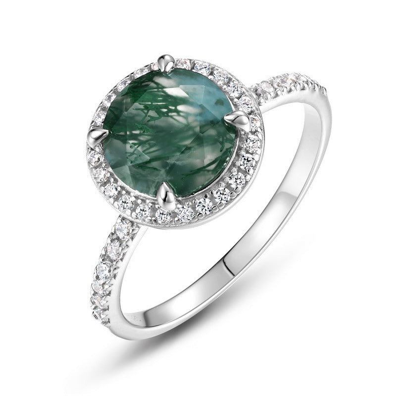 Planderful Jewelry Sterling Silver Agate Ring For Women With Inlaid Aquatic Stone