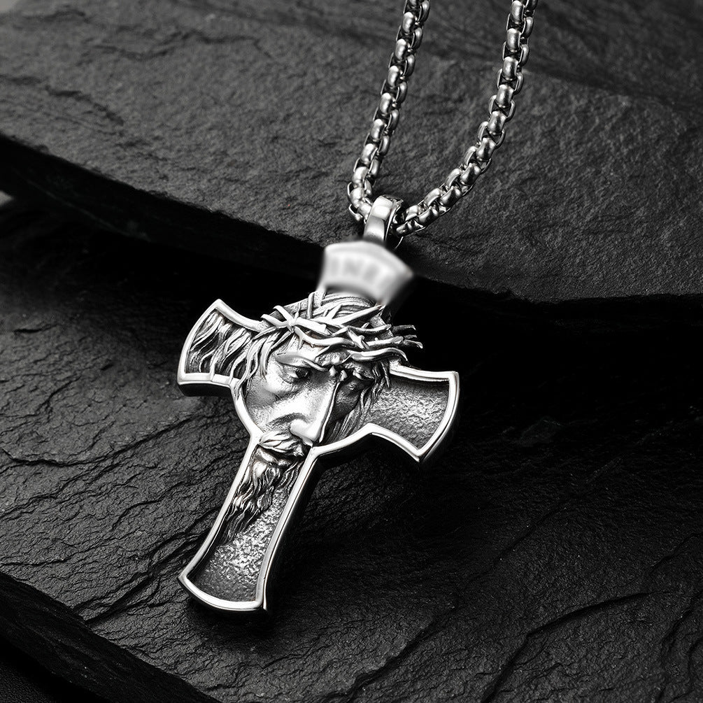 Cross-Border E-Commerce Retro Titanium Steel Cross Necklace